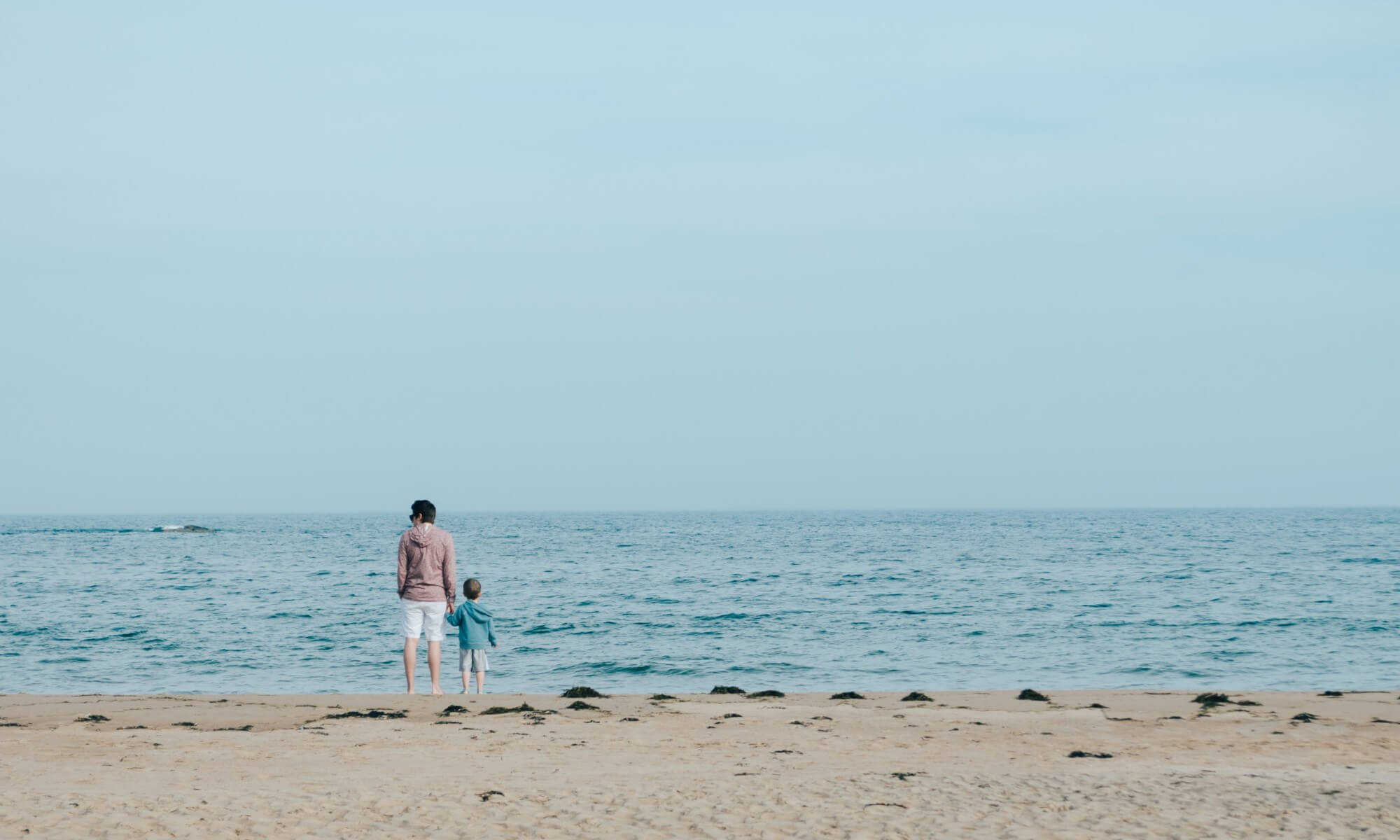 Dad and son looking at the ocean
